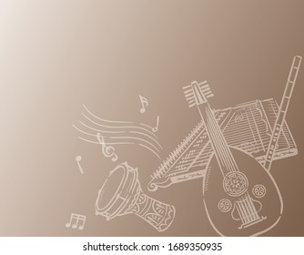 Musikthemenhintergrund mit arabischen Instrumenten. Vektorillustration.