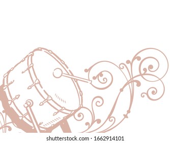 Fondo musical con tema de bajo tambor. Ilustración vectorial.