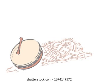Music themed background with Celtic instruments. Vector illustration.