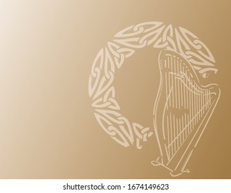 Music Themed Background With Celtic Instruments. Vector Illustration.