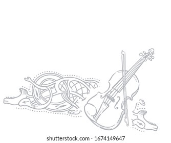 Music themed background with Celtic instruments. Vector illustration.