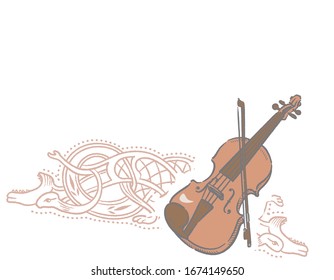 Music themed background with Celtic instruments. Vector illustration.