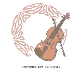 Music Themed Background With Celtic Instruments. Vector Illustration.