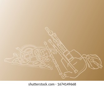 Music themed background with Celtic instruments. Vector illustration.