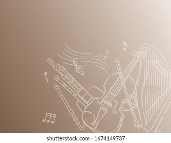 Music themed background with Celtic instruments. Vector illustration.