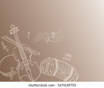 Music themed background with Celtic instruments. Vector illustration.