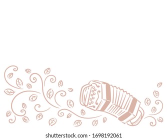 Music themed background with concertina. Vector illustration.