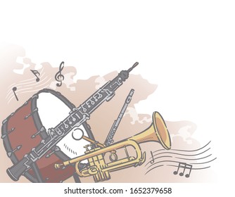 Music themed background with orchestra instruments. Vector illustration.