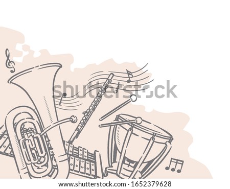 Music themed background with orchestra instruments. Vector illustration.