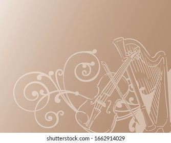 Music themed background with stringed instruments. Vector illustration.