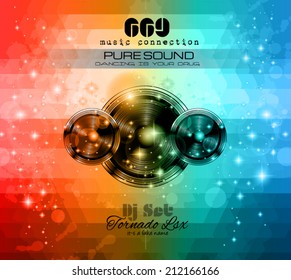 Music Themed background to use for Disco Club Flyers with a lot of abstract design elements, high contrast colors and space for text