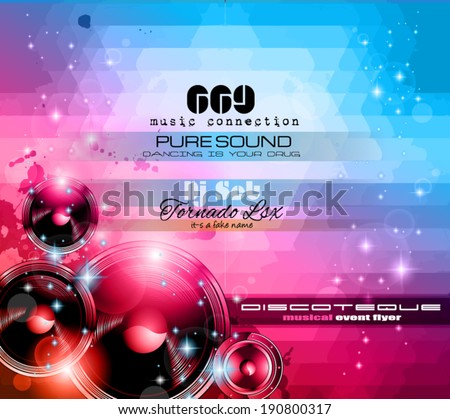 Music Themed background to use for Disco Club Flyers with a lot of abstract design elements, high contrast colors and space for text
