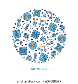 Music themed circle pattern background design