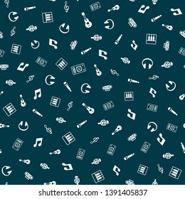Music themed freehand drawings seamless pattern. Hand drawn music elements doodles design for wallpapers, wrapping, backgrounds. Abstract music objects. Vector musical illustration melody decoration.