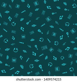 Music themed freehand drawings seamless pattern. Hand drawn music elements doodles design for wallpapers, wrapping, backgrounds. Abstract music objects. Vector musical illustration melody decoration.