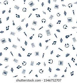 Music themed freehand drawings seamless pattern. Hand drawn music elements doodles design for wallpapers, wrapping, backgrounds. Abstract music objects. Vector musical illustration melody decoration.