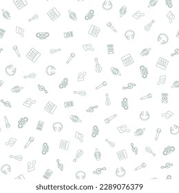 Music themed freehand drawings seamless pattern. Hand drawn music elements doodles design for wallpapers, wrapping, backgrounds. Abstract music objects. Vector musical illustration melody decoration.