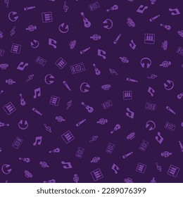 Music themed freehand drawings seamless pattern. Hand drawn music elements doodles design for wallpapers, wrapping, backgrounds. Abstract music objects. Vector musical illustration melody decoration.