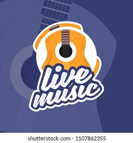 Music themed logotype. Live music modern logo with acoustic guitar.