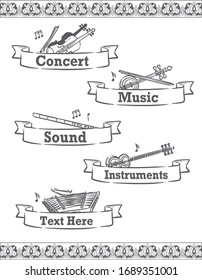 Music themed vector labels with Arabic instruments.