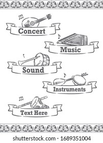 Musikalische Vektorillustration-Labels mit arabischen Instrumenten.