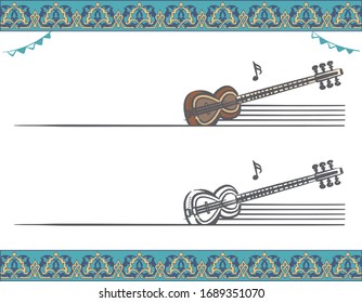 Music themed vector labels with Arabic instruments.