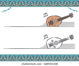 Étiquettes vectorielles sur le thème de la musique avec des instruments arabes.