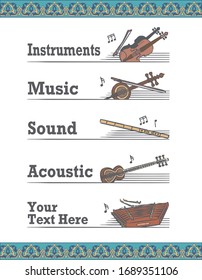 Music themed vector labels with Arabic instruments.