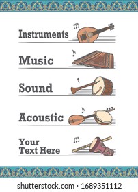 Musikalische Vektorillustration-Labels mit arabischen Instrumenten.