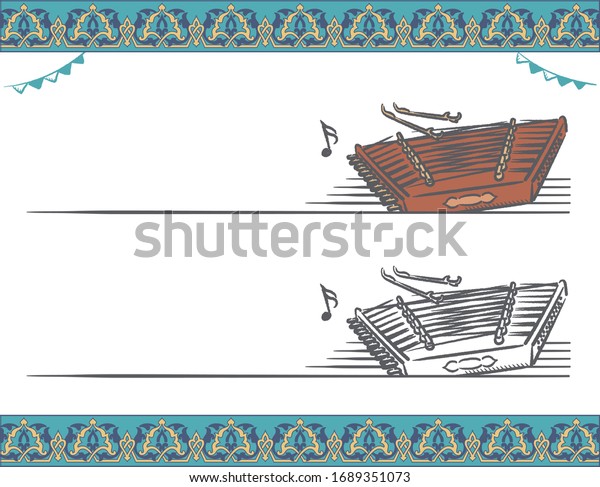 Music\
themed vector labels with Arabic\
instruments.