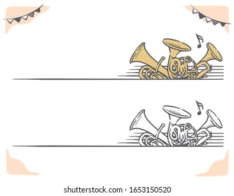 Music themed vector labels with brass instruments.