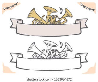 Music themed vector labels with brass instruments.
