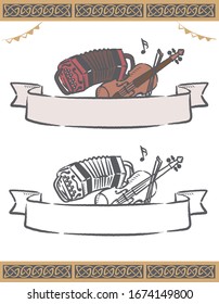 Music themed vector labels with Celtic instruments.
