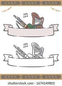 Music themed vector labels with Celtic instruments.