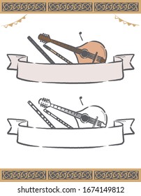 Music themed vector labels with Celtic instruments.