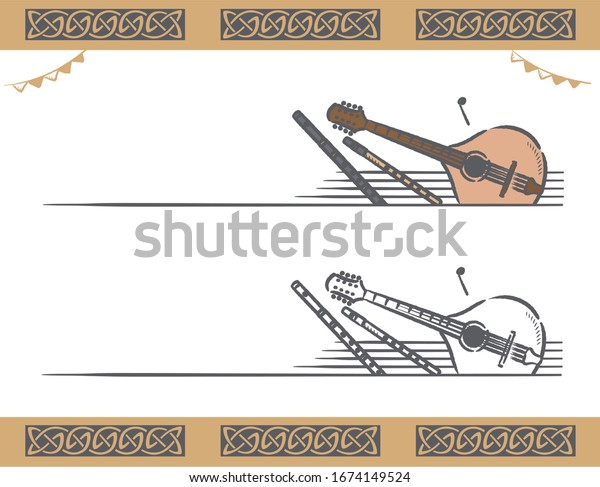Music\
themed vector labels with Celtic\
instruments.