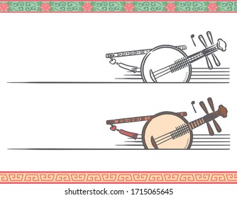 Music themed vector labels with chinese musical instruments.
