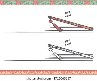 Music themed vector labels with chinese musical instruments.