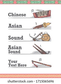 Music themed vector labels with chinese musical instruments.