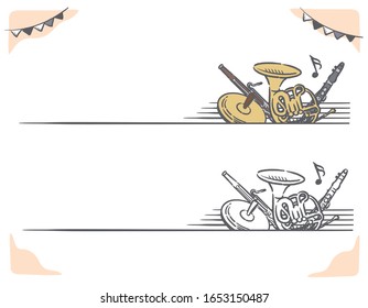Music themed vector labels with orchestra instruments.