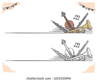 Music themed vector labels with orchestra instruments.