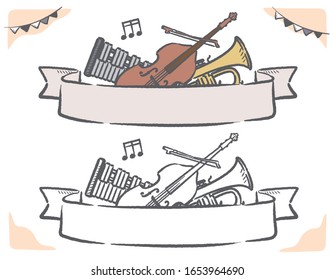 Music themed vector labels with orchestra instruments.