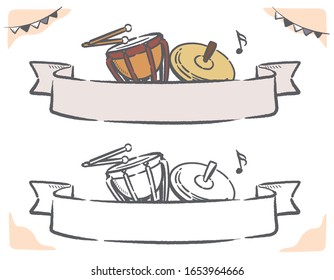 Music themed vector labels with percussion instruments.