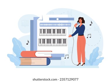 Music therapy. Character developing a creativity. Self-expression idea. Method of psychological therapy for dealing with stress and frustration. Flat vector illustration