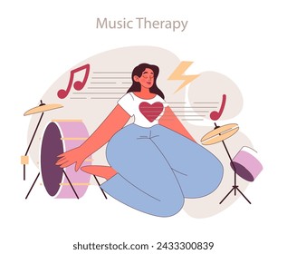Music Therapy concept. Harmonizing emotions with rhythmic healing. Expressive sounds fostering personal growth.
