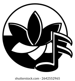 Music Therapy icon represented by music symbol, lotus Black Filled style.