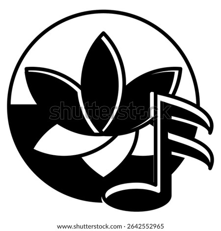 Music Therapy icon represented by music symbol, lotus Black Filled style.