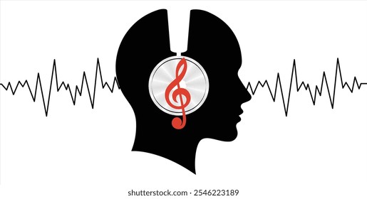 Music therapy for mind and body healing – vector illustration on therapeutic power of music isolated on transparent background.