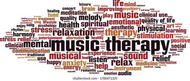 Music Therapy Word Cloud Concept. Collage Made Of Words About Music Therapy. Vector Illustration