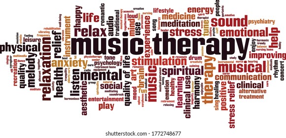 Music Therapy Word Cloud Concept. Collage Made Of Words About Music Therapy. Vector Illustration